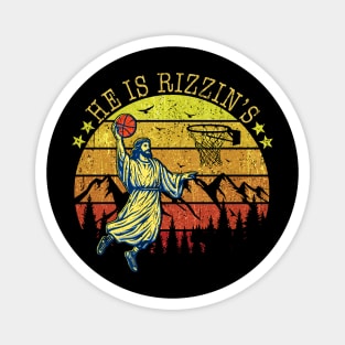 He Is Rizzin Shirt Basketball Jesus Retro Easter Christian Magnet